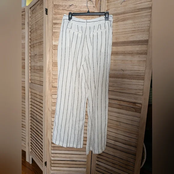 Joie 100% Linen Stripe Wide Leg Pants Ivory Black Stripe Size 6 - Picture 5 of 5